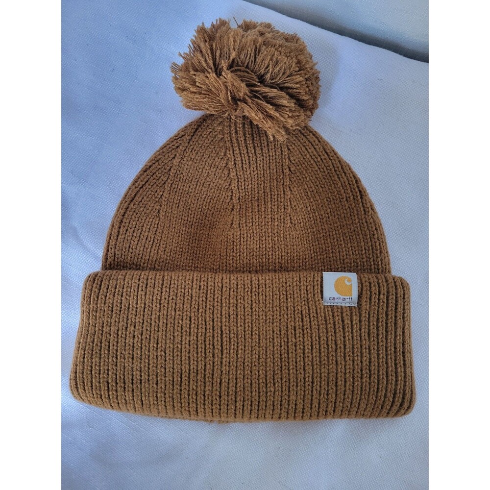 Carhartt Women’s Knit Pom-Pom Cuffed Beanie Rust Brown - Picture 4 of 6